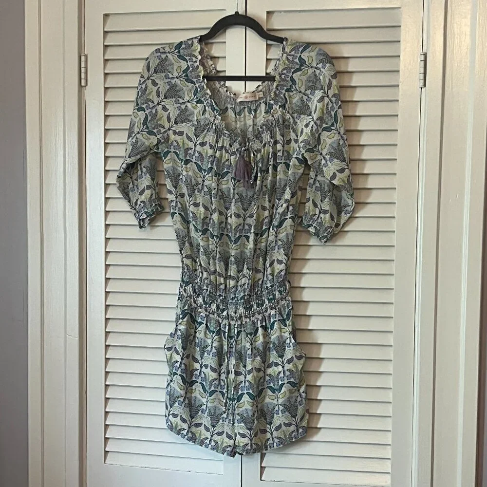 Tory Burch silk romper XS mosaic Provence Pompeii tassels